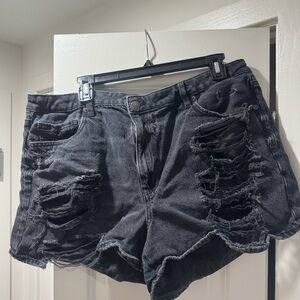 American Eagle Outfitters Black Distressed Jean Mom Shorts